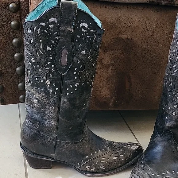 Women's Corral Fango Antiqued Studded & Silver Inlay Boots Size 9.5M - Picture 3 of 16